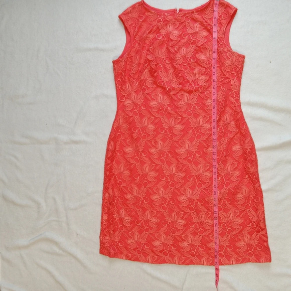 Kasper Orange Sleeveless Floral Lace Overlay Sheath Dress size 16 - Picture 8 of 11